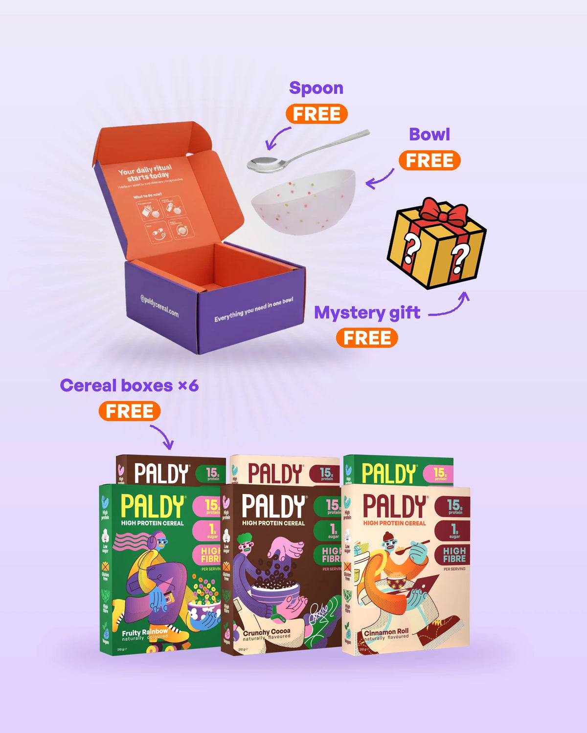 12+6 subscription: free bowl, spoon, mystery gift and 6 free cereal boxes
